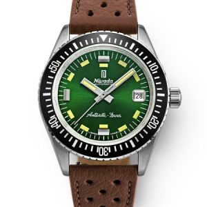 Nivada Grenchen Antarctic Diver Green - Date - Brown Racing Strap